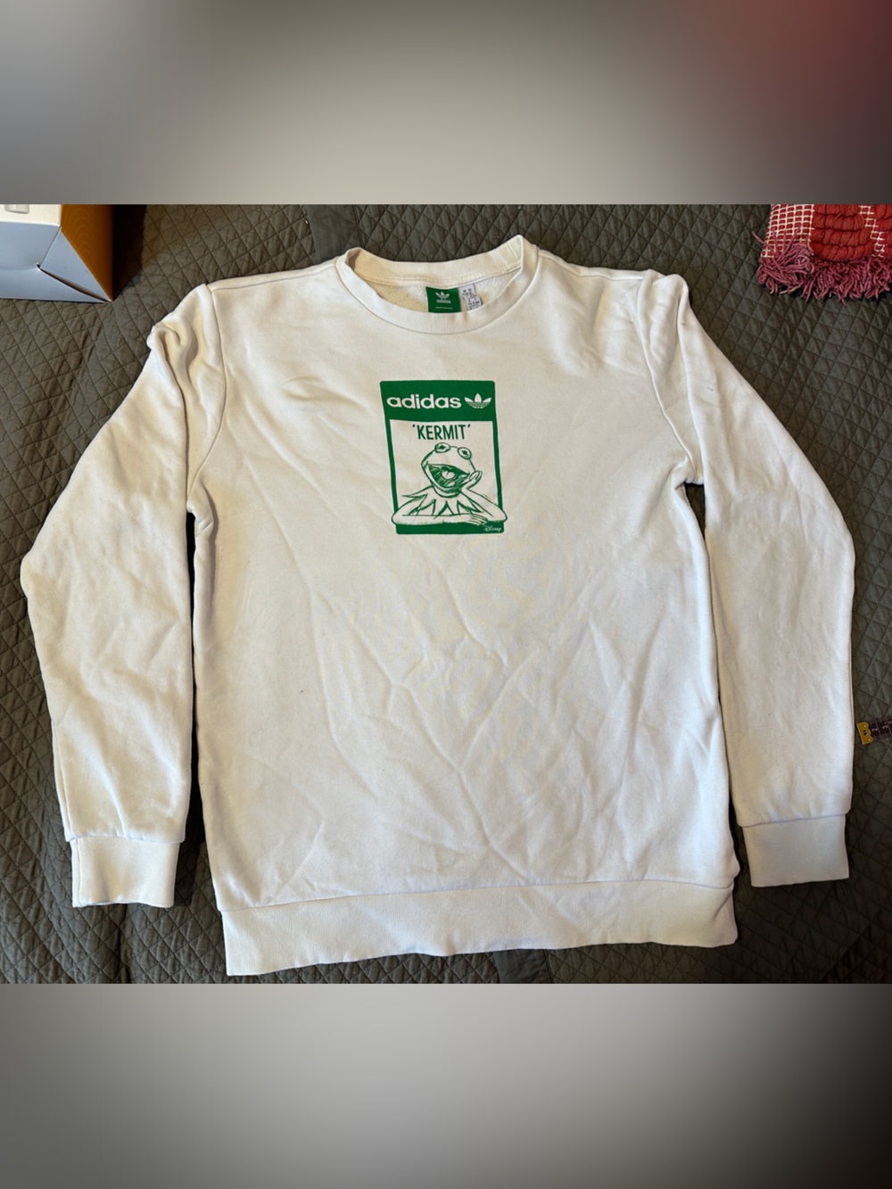 Adidas Originals x Disney Kermit the Frog Crewneck Sweatshirt - Cream Youth XL